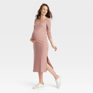 The Nines by HATCH™ 3/4 Sleeve Ribbed Jersey Maternity Dress Pink Size M NWT